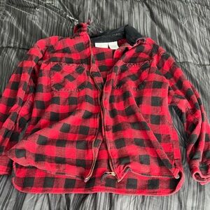 kathy ireland Red and Black Plaid Button Down Shirt